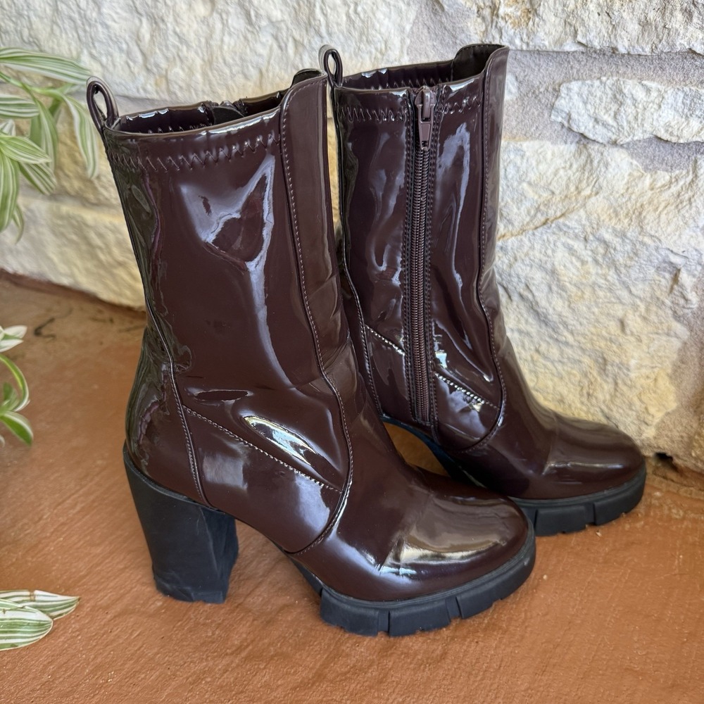Aldo Women's Dark Brown Ankle Boots Leather Fashion Zipper 4" Heel Size 9M